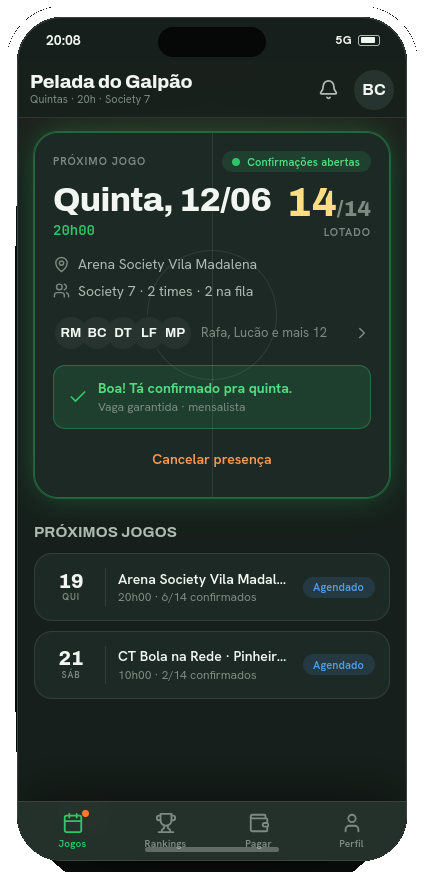 Print da tela do app Timezza — fila de confirmações aberta no celular